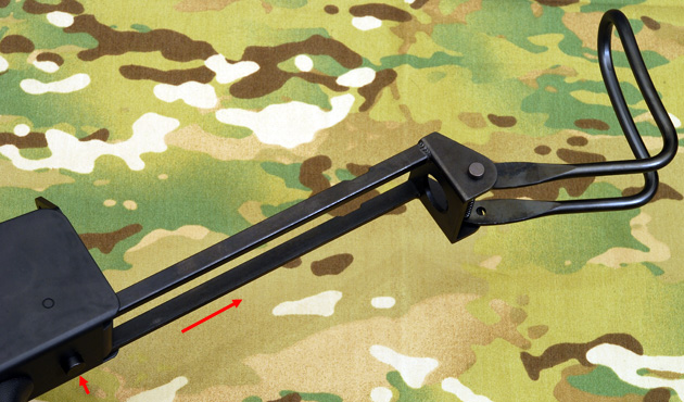 ストックリリースボタンを押してストックを伸ばす