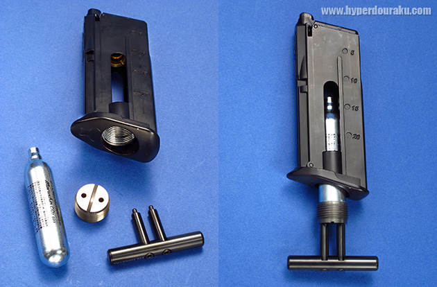 CO<sub>2</sub>ガスカートリッジを挿入