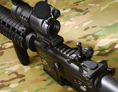 オフセットマウントにエイムポイントのダットサイトを装備