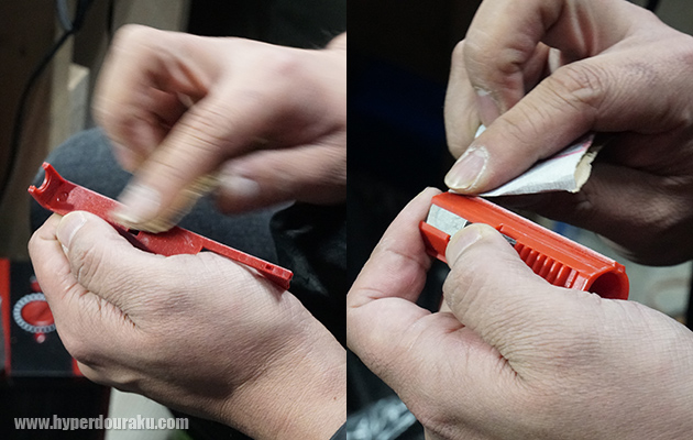 タペットプレートやピストンの角を面取り