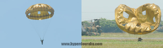 パラシュート降下と着地