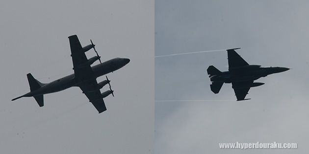 海上自衛隊のP3C対潜哨戒機 航空自衛隊のF2支援戦闘機
