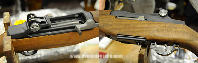 フルメタルボディに高級ウォルナットストック。そのストックには実銃通りの刻印も入る。ロックバー付きのリアサイト装備、WW2期の丸みを帯びたレシーバー形