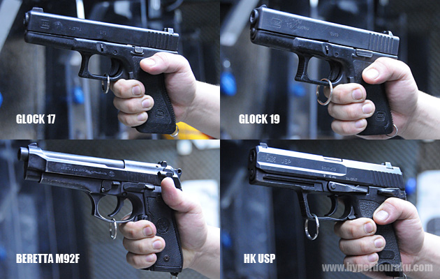 グロック17と19、ベレッタM92F、HK USP