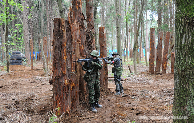 木材を立てたバリケード