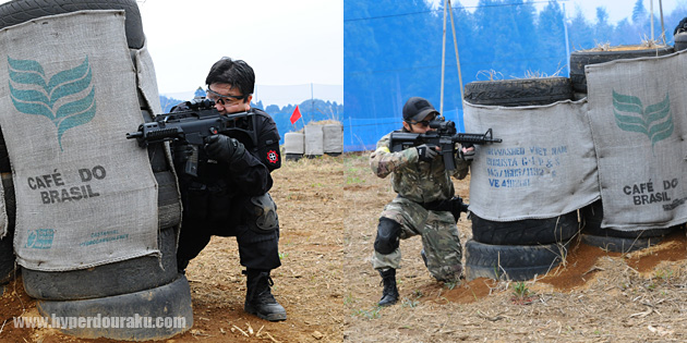 タイヤと麻袋で作られたバリケード